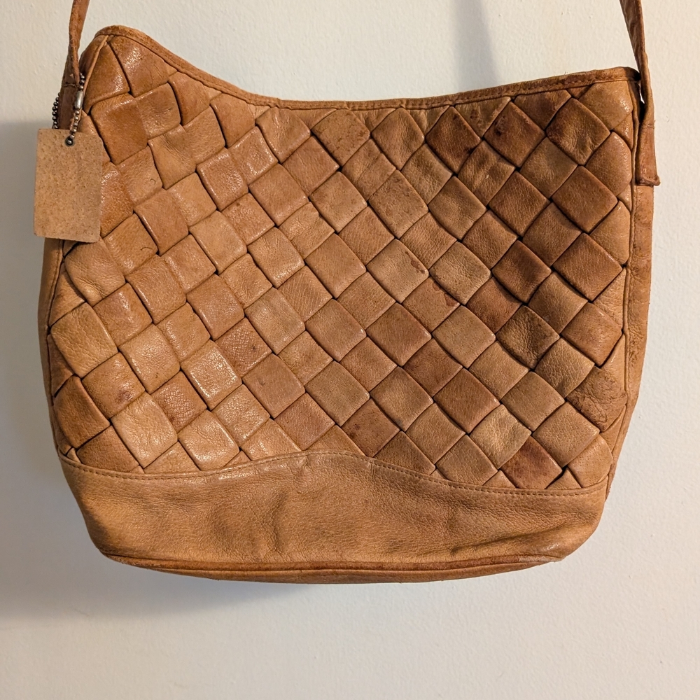 Hunt Club Woven Brown Leather Crossbody Bag